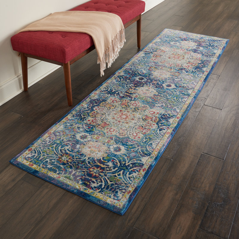 Tapis bleu d'inspiration persane Raymond, Tapis de couloir 2 pi x 6 pi