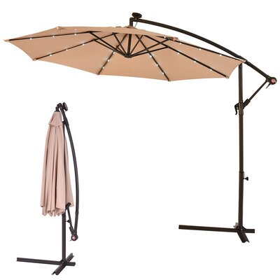 10Ft Patio Offset Hanging Umbrella With Lights Solar Powered LED Cantilever Umbrella-Beige -  Arlmont & Co., 7E1E4765BEFB4E78B9B219B2664E2108