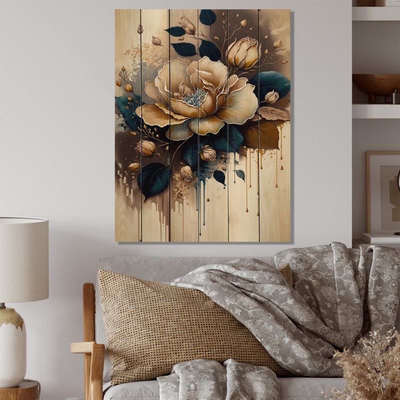 Sanaia " Brown And Blue Rose Design ", 40" H x 30" W x 1.5" D