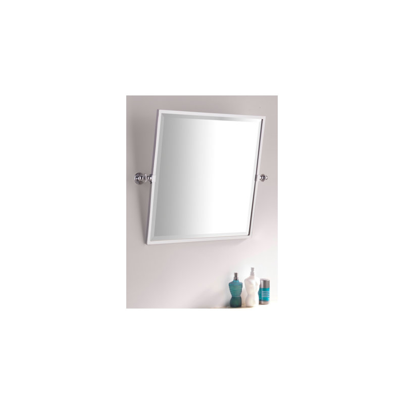 Flat Metal Beveled Wall Mirror, Polished Chrome