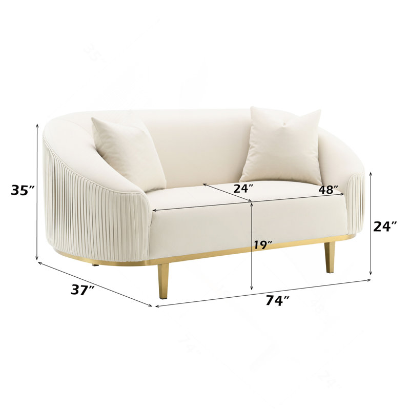 Causeuse en velours ivoire avec 2 coussins