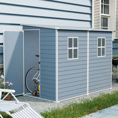 4X8ft Outdoor Storage Shed With Floor Resin Shed With Two-Window, Waterproof ,Lockable Doors For Patio,Yard,Lawn