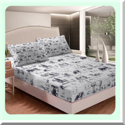 Desert Cowboy Western Bedding Set - Cow Print Sheets with Deep Pocket Fitted Sheet, Cactus Theme, 2 Pillow Cases