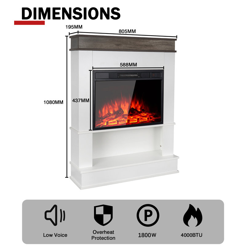 Arleny Marlow Home Co. Electric Fireplace, 108cm H x 80.5cm W x 19.5cm D