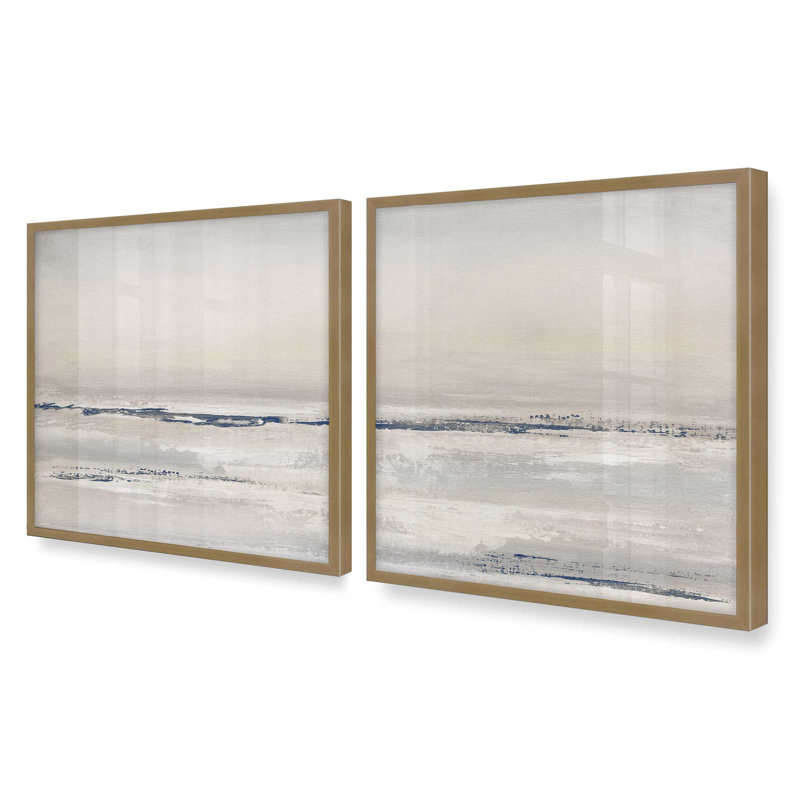 Ethereal Tide Set of 2 Print on Archival Matte Paper in Frame, Brushed Gold, 17.75" H x 17.75" W