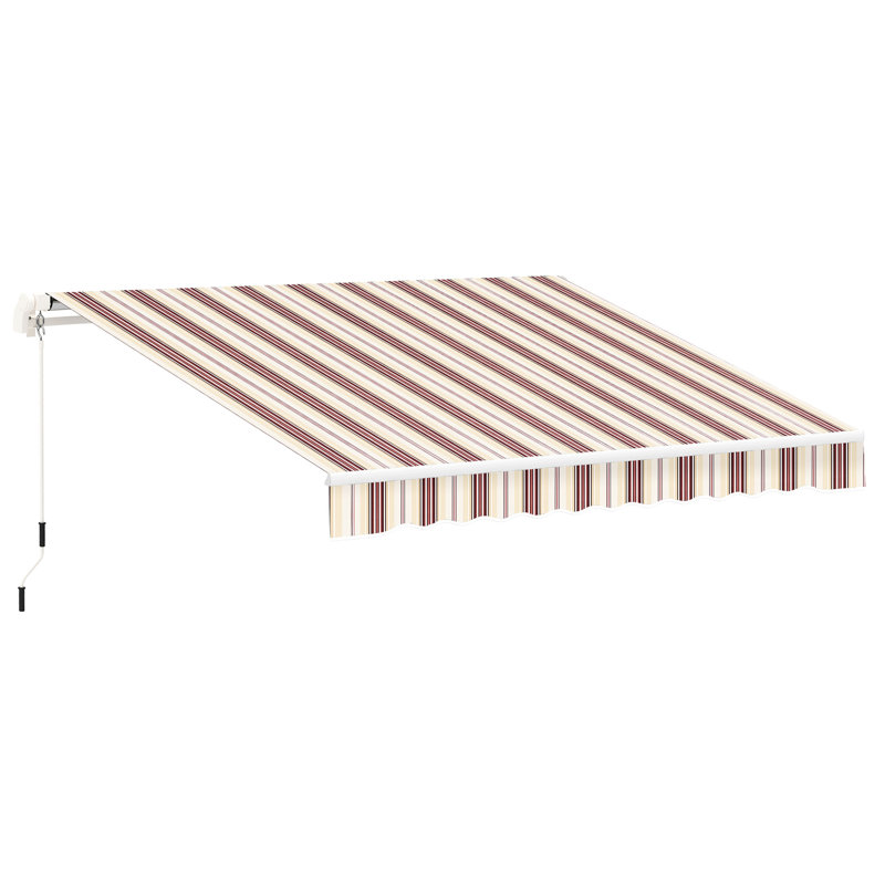 Parasol de patio - auvent rétractable 13 pi x 8 pi, avec manivelle manuelle, cadre en aluminium, rayure rouge pour terrasse
