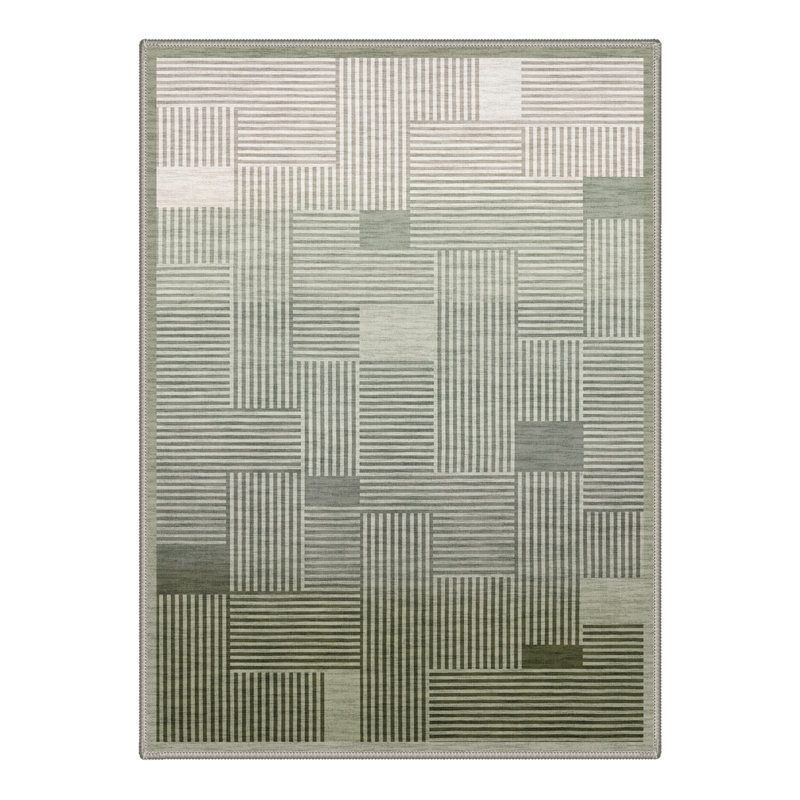 Tapis gris / ivoire lavable à la machine avec envers antidérapant, Rectangle 144 po x 108 po
