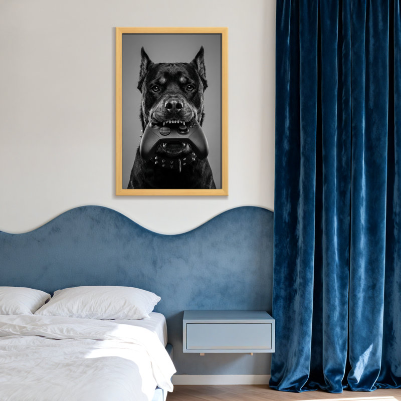 Animals Dog Holding Game Controller In Mouth, 24" H x 36" W, Wrapped Canvas, Does Not Apply