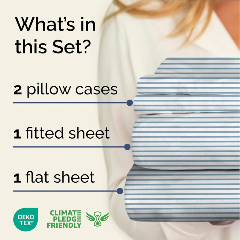 Striped Sheet Set, Cooling Bed Sheets, Soft & Wrinkle Free, Breathable Bedding, Queen Sheet Set with 2 Pillowcases