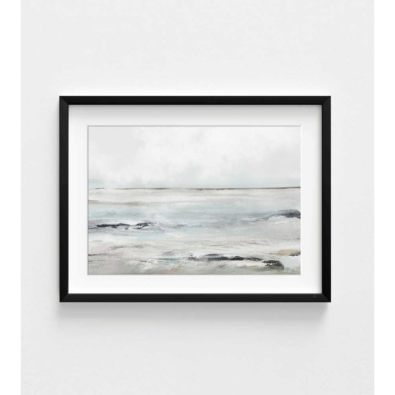 Art abstrait plage abstraite: paysage de Sandybay, 36" H x 48" W, Framed Print with Mat, Black