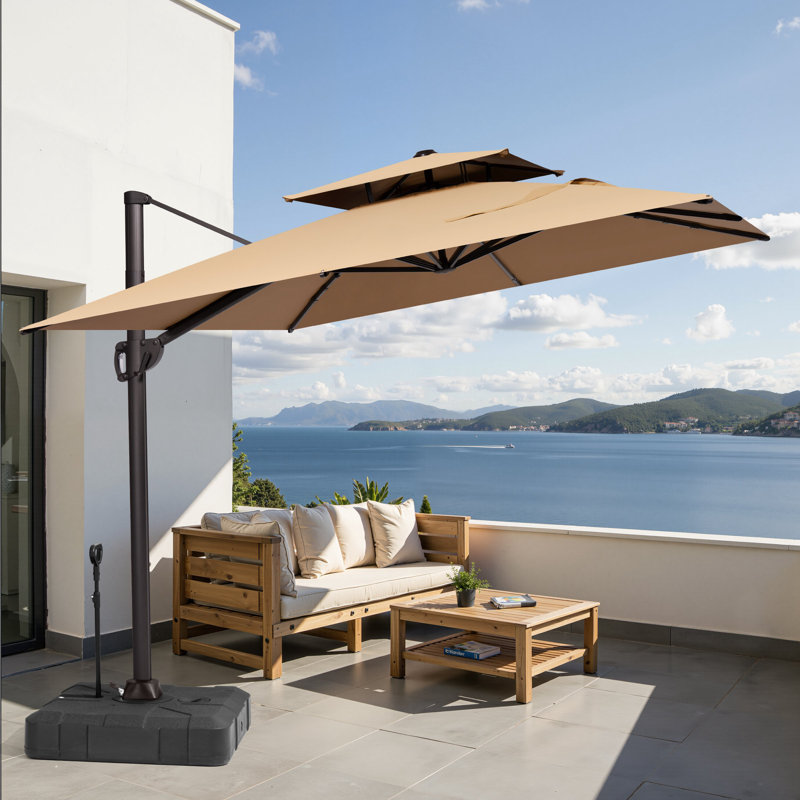 Parasol rectangulaire en porte-à-faux 9 pi x 11 pi, base de contrepoids incluse - déplaçable sans effort par une seule personne