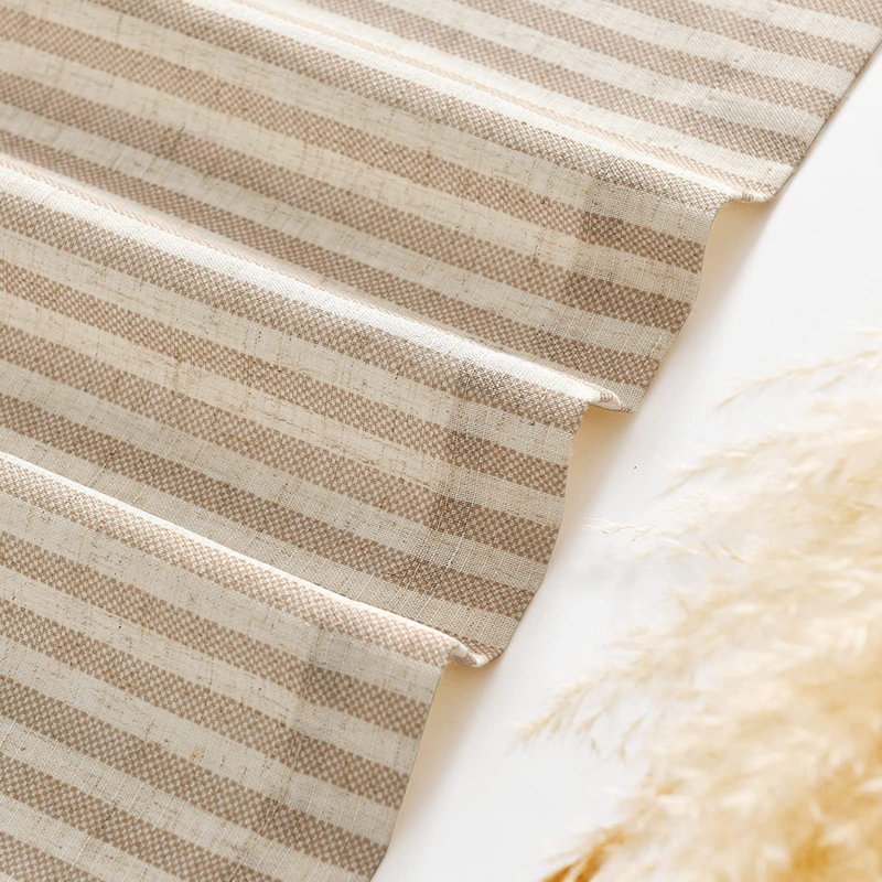 Rod Pocket Striped Kitchen Curtains, Tan, 52" W x 24" L