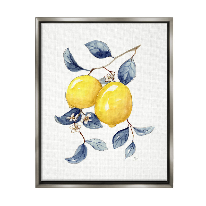 "Minimal Lemon Fruits" par Nan sur toile, Cadre flottant gris lustré, H 21 po x l 17 po