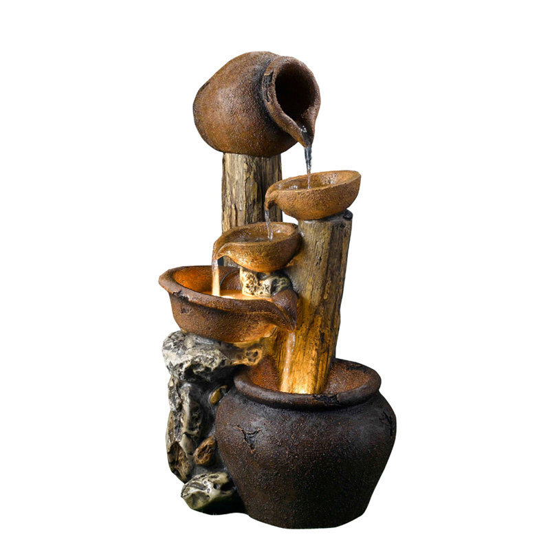 Fontaine à pots et chaudrons en résine et fibres de verre avec lumière DEL Bandini