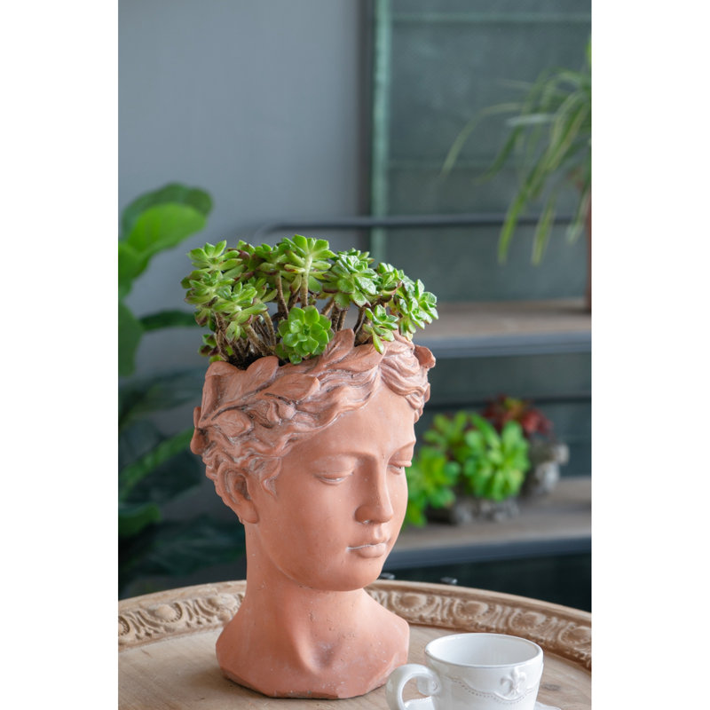 Brown 100% Cement D6x9" Head Bust Planter For Indoor And Outdoor Use In Home Garden, 6.3X5.9X9.1 Inches, 4.6Lbs Accessory Classical Spaces