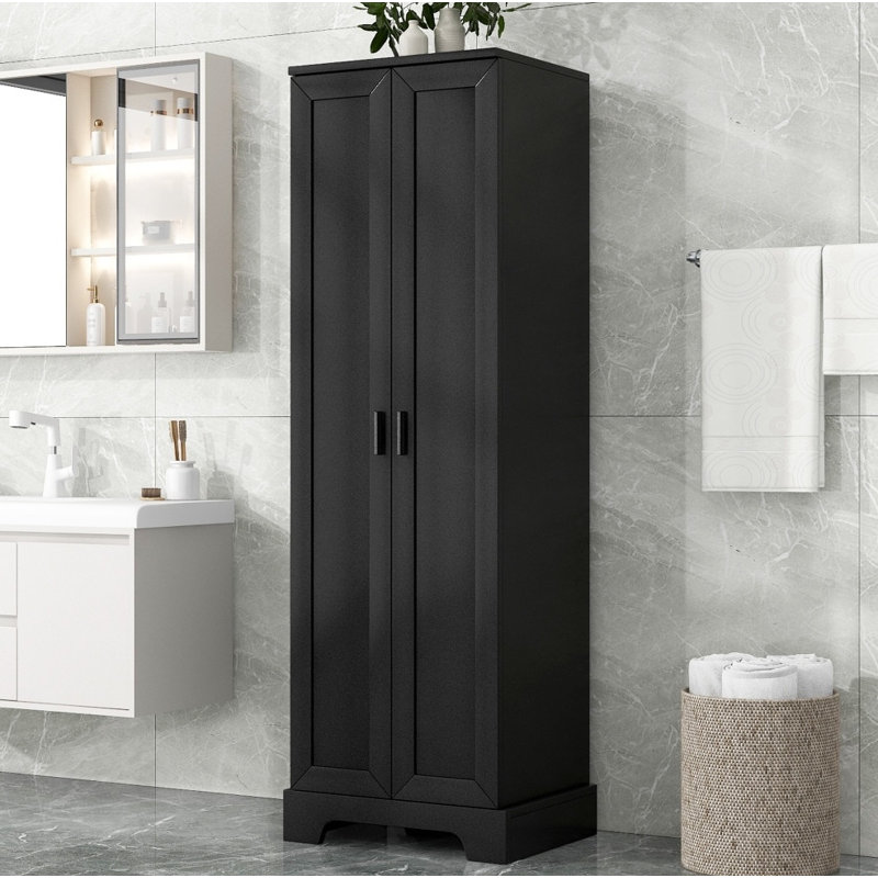 Hot Sale Brown MDF Storage Cabinet with 2 Doors Adjustable Shelf for Bathroom Office, 64" H x 23.3" W x 16.9" D, Black