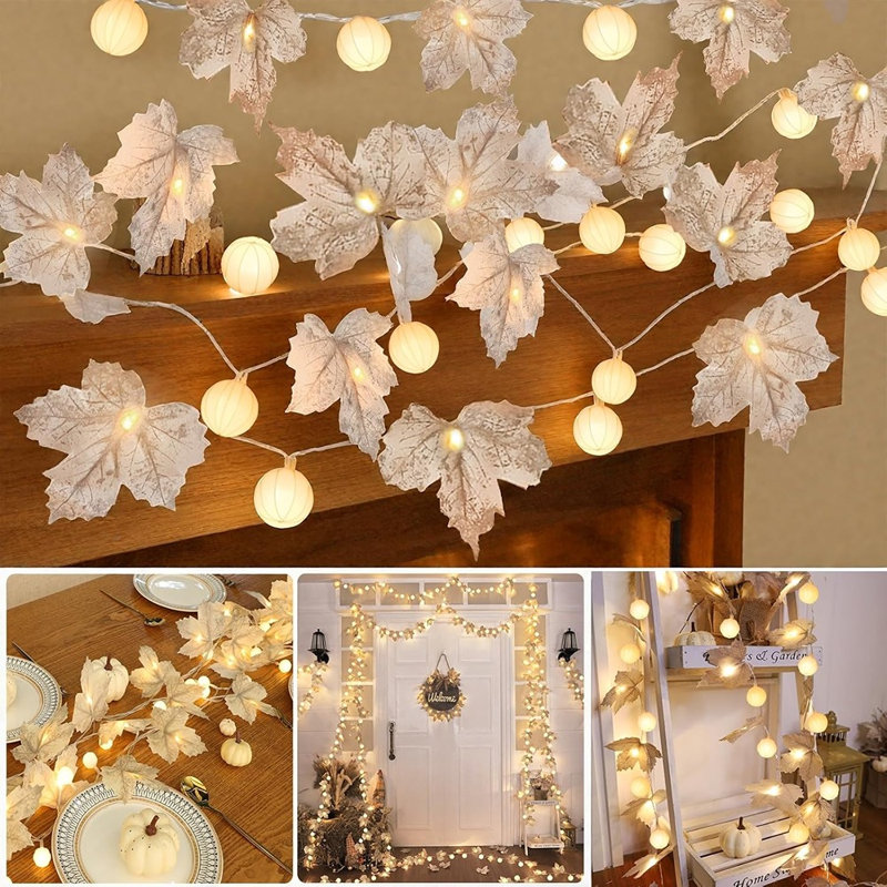 Paquet de 3 guirlandes d'automne avec lumières de citrouille et érable feuilles 30 pi 60LED à piles pour les décorations d'automne