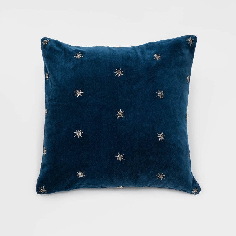 Embroidered Star Cotton Throw Pillow Cover and Insert, Navy