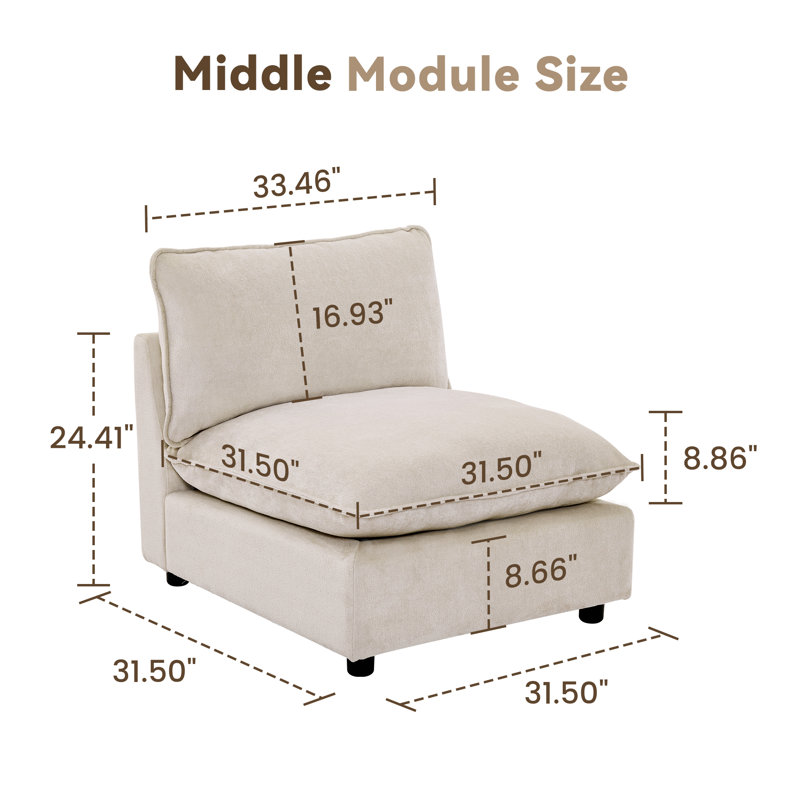 31.5" Heffernan Accent Chair Modular Sectional Sofa, Beige Chenille
