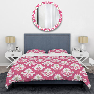 White Flower Ikat - Ensemble de housse de couette abstrait - Microfibre de polyester