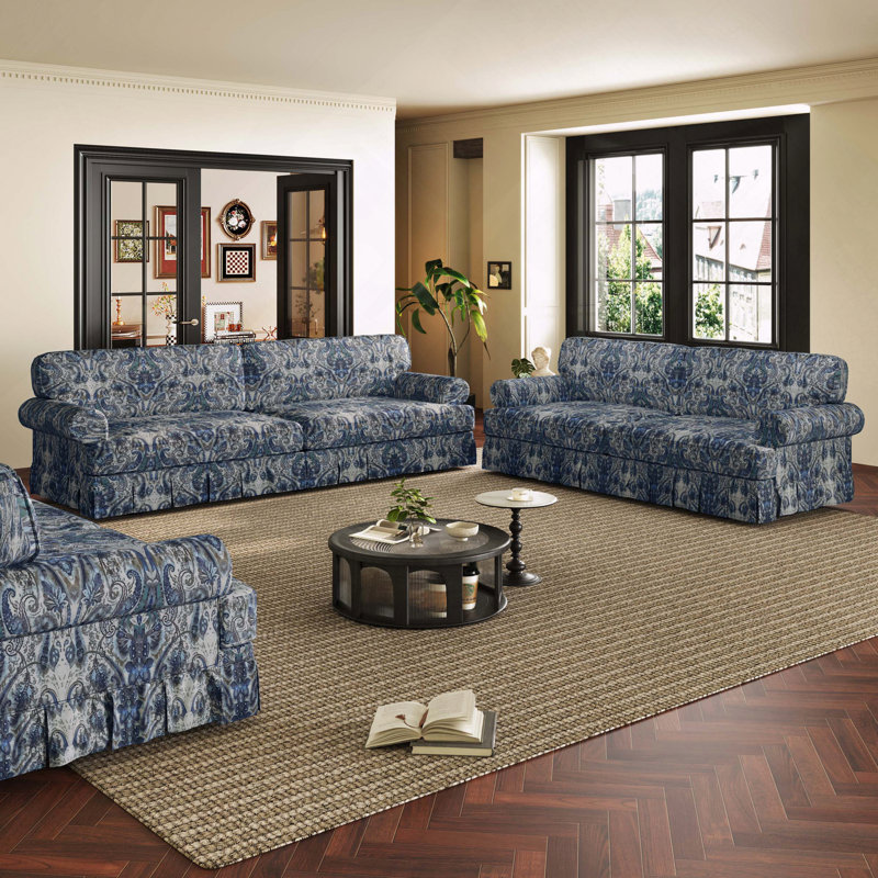 Accoudoirs roulés à assise profonde en tissu 4 places Oxford, Tissu, Motif floral bleu
