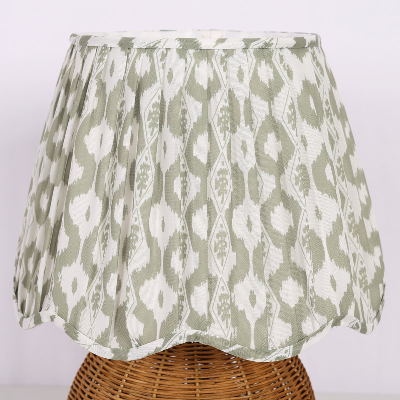 Rattan Table Lamp with Pleated Fabric Shade, Green