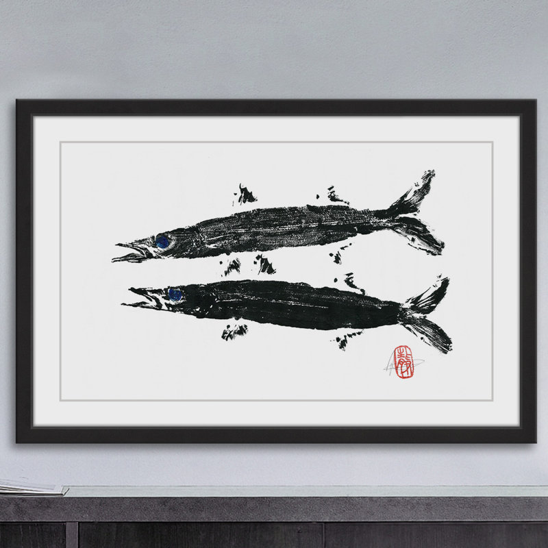 « barracuda palmiers », reproduction d’art encadrée, H 20 po x l 30 po x P 1,5 po
