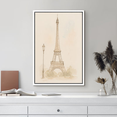 «Eiffel Tower Line Line Paris Architecture Neutral Wall Decor», reproduction d'art sur toile encadrée