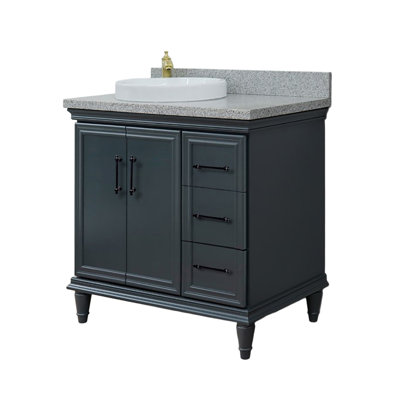 Meuble-lavabo simple 37 po avec finition Black Galaxy et lavabo rond - Porte gauche / Lavabo gauche
