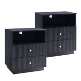 2 Sets Of 25.98 "Modern Style End Tables, 21.65" Wide Wooden End Tables With 2 Storage Drawers And Open Drawers, Bedroom With Grooved Contour Design