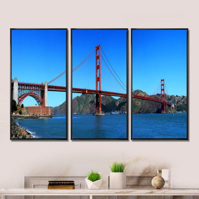 Golden Gate Bridge under Blue Sky " Golden Gate Bridge under Blue Sky " 3 Piece Art Mixed Media Print