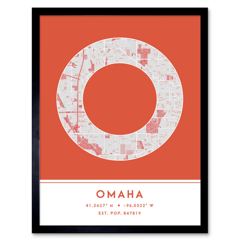 Omaha Nebraska United States City Map Orange 1 Piece Single Picture Frame Wall Art