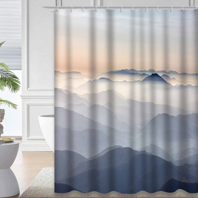 Rideau de douche Fog Mountains Sunset Country