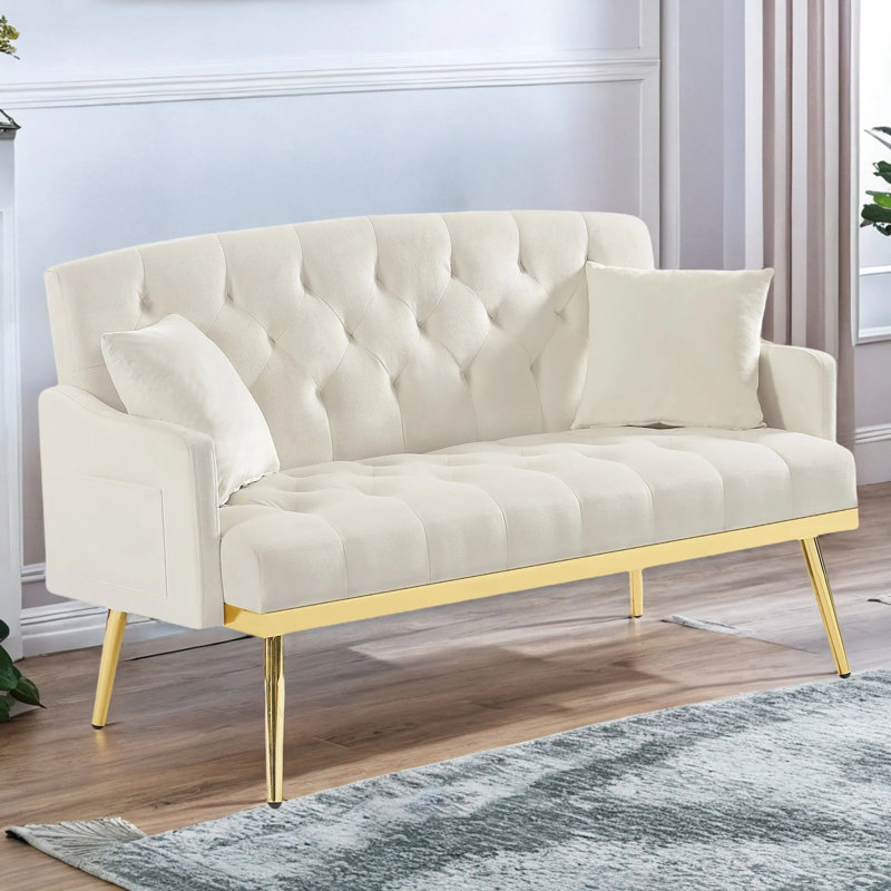 Tufted Velvet Sofa Small Living Room Couch Apartment Size Sofa