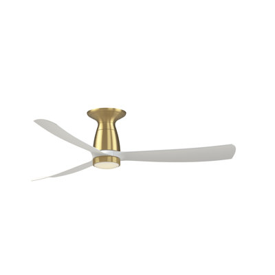 Kute 52 inch Flush Indoor/Outdoor Smart Ceiling Fan with Knurled LED CCT Select Light Kit - Brushed Satin Brass with Natural Blades
