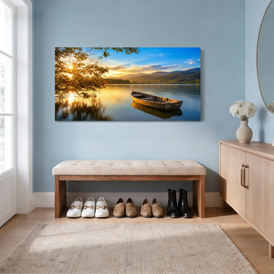 «Sunset Lake Boat», ensemble de 1 reproduction d'art sur toile tendue