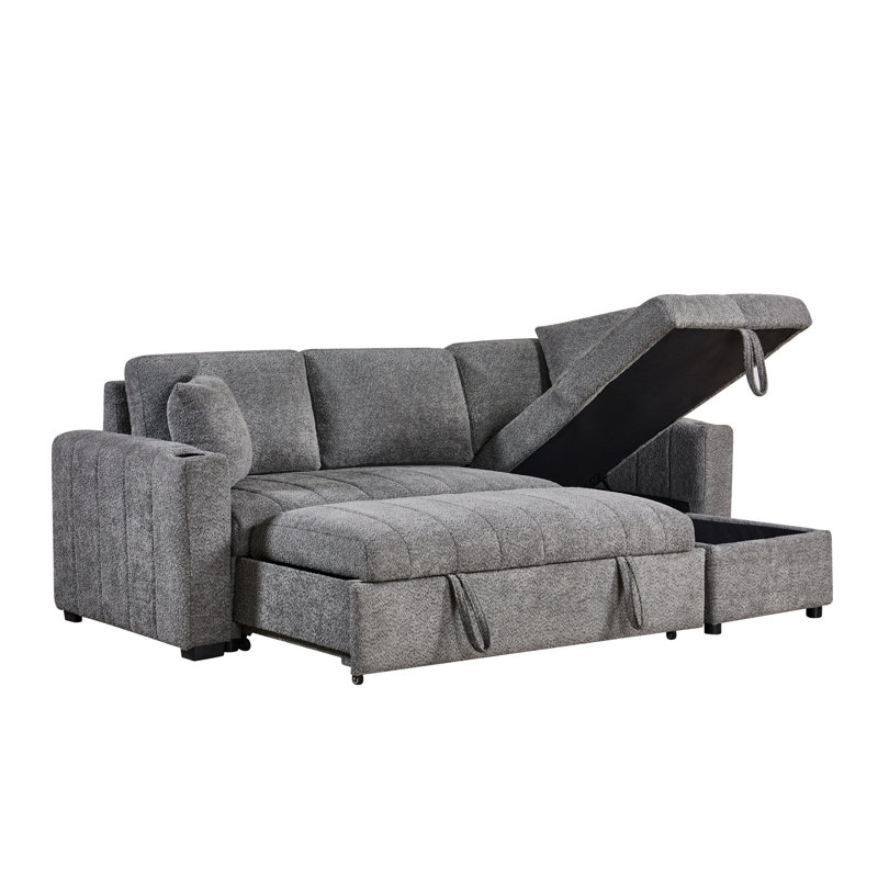 96" Boucle Reversible Sleeper Sectional With Storage & USB