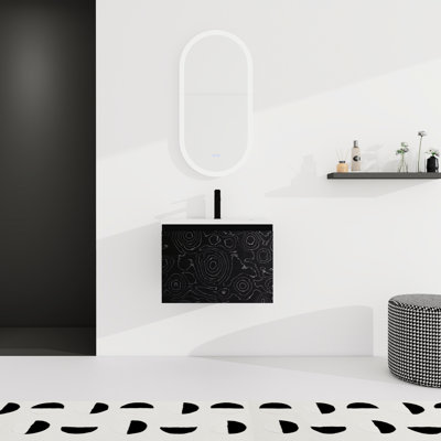 24'' Modern Bathroom Vanity With Ceramic Basin & Quiet Soft-Close Door. Black Plywood Cabinet For Floating Water- Surface - Hygienic