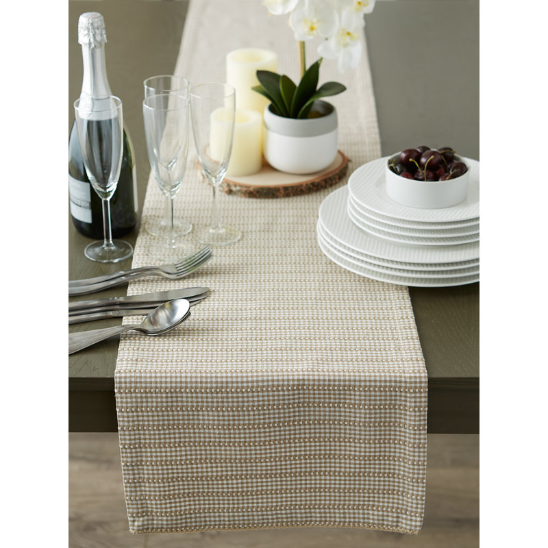 Pinard Gingham 100% Cotton Table Runner, 108" x 14", Stone