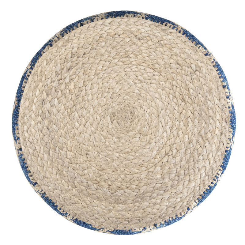 Edgeley - Round Pouf - Classic Blue / Natural, Blue Fabric