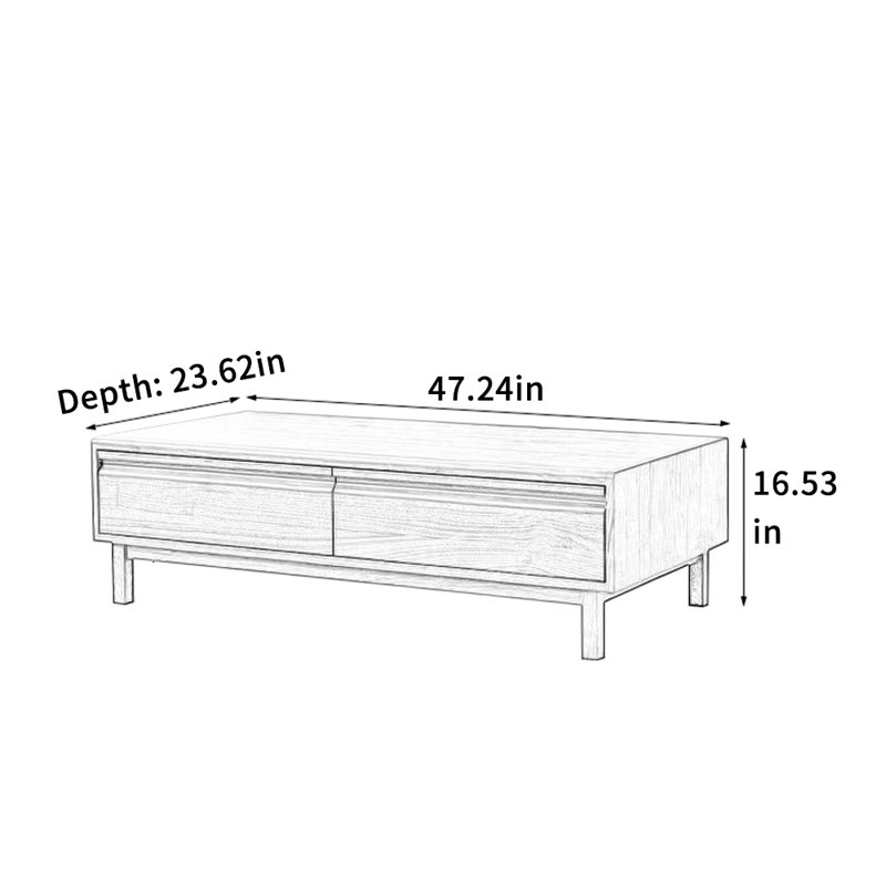 Table basse en bois massif de conception symétrique, H 16,53 po x L 47,24 po x l 23,62 po