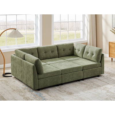 Chenille Upholstered Sectional Sofa Couch With Ottoman