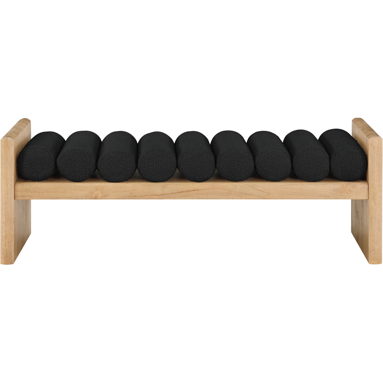 Waverly Bedroom Bench, Black Boucle Fabric / Natural Finish, 18" H x 52" W x 19" D