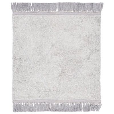 Laibaa Geometric Flatweave Cotton Area Rug in White/Grey