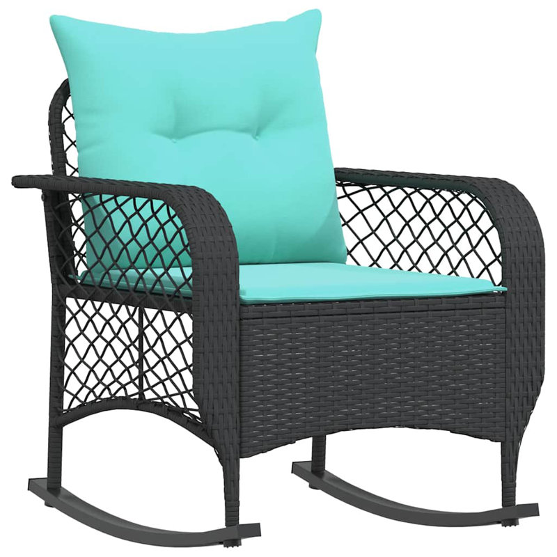 Chaise berçante de patio avec coussins en poly rotin, Turquoise, Noir, noir, noir, noir