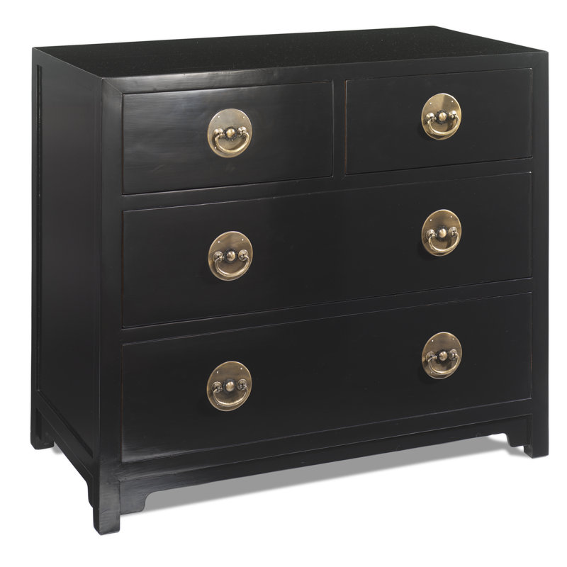 Hangzhou Solid Wood 105 cm W Chest of 4 Drawers, Black Lacquer