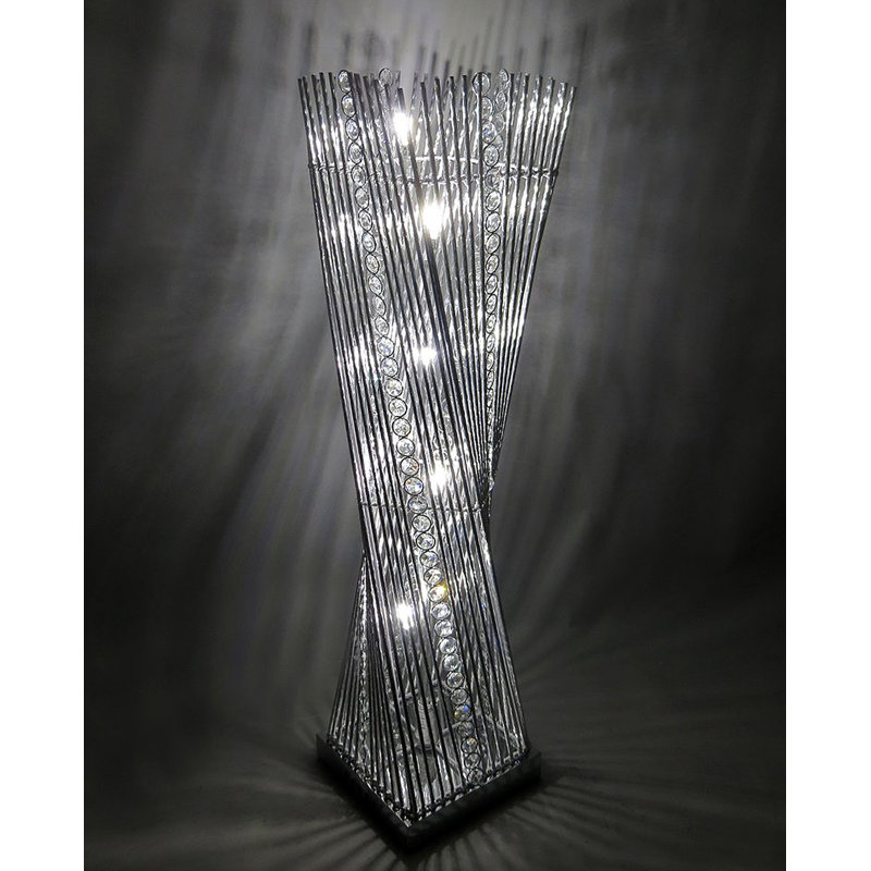 Silver Metal Cayan Tower Led Table Lamp With Crystals