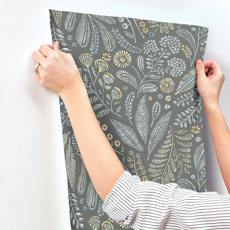 Briar Navy Floral Wallpaper, Gray