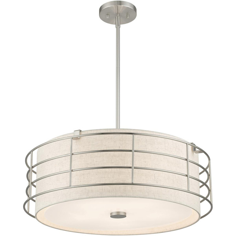 Lustre tambour, H 11 po x l 28 po x P 28 po, 5, Nickel brossé