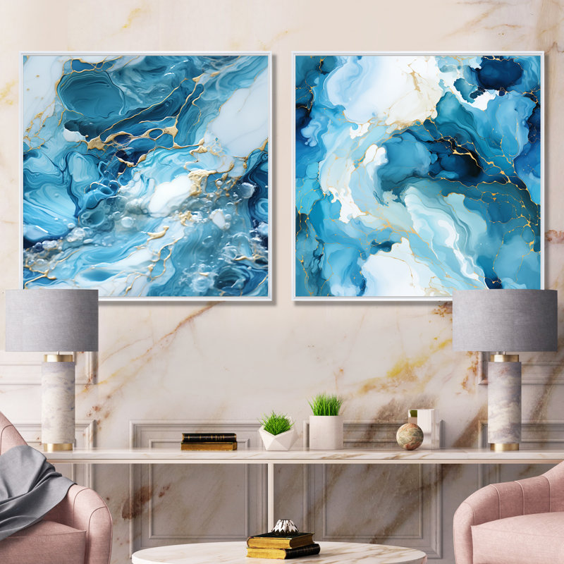 Helen - ensemble de 2 impressions sur toile abstraites, Cadre blanc, H 36 po x l 73 po x P 1,5 po